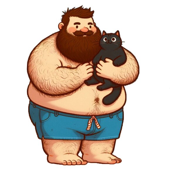 5 for 10$ - Man Holding a Black Cat Sticker Cute Dad Bod Bear Gay LGBT - Picture 1 of 1